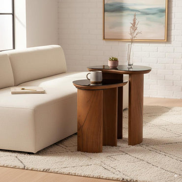 Acacia Wood & Steel Side Table Set – Modern Industrial End Tables for Stylish Living Spaces