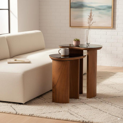 Acacia Wood & Steel Side Table Set – Modern Industrial End Tables for Stylish Living Spaces