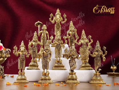 Brass Dashavatara Idols Set – Premium Dasavatharam Vishnu Statues for Spiritual Home Decor (Set of 10)
