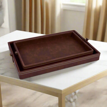 Doté Leatherette Rectangle Serving Tray Set of 2