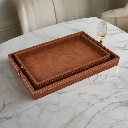 Doté Leatherette Rectangle Serving Tray Set of 2