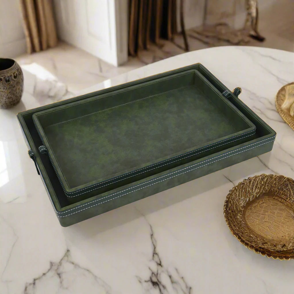 Doté Leatherette Rectangle Serving Tray Set of 2