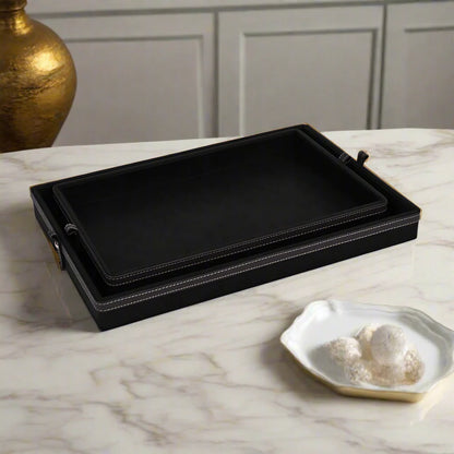 Doté Leatherette Rectangle Serving Tray Set of 2