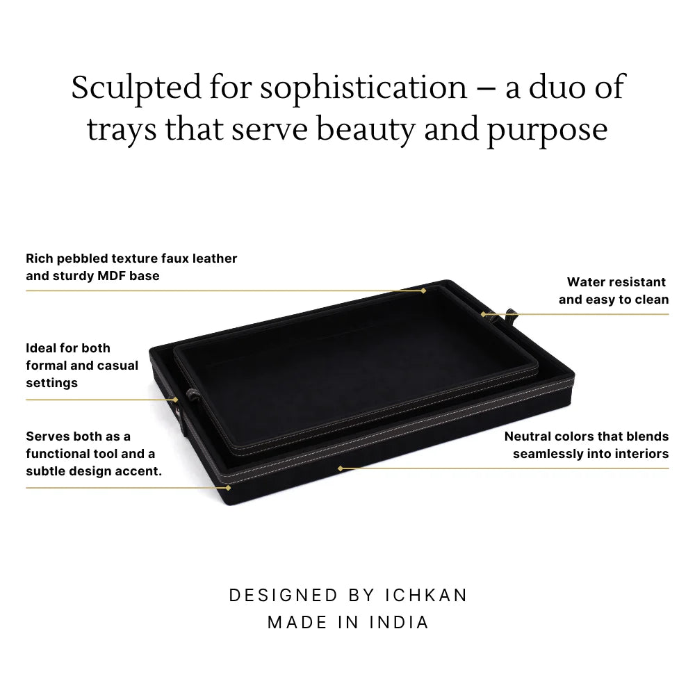 Doté Leatherette Rectangle Serving Tray Set of 2