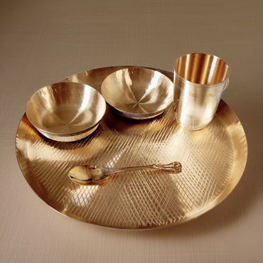 Geometric Bronze Kansa Thali Set – 10-Inch Traditional Indian Dinnerware