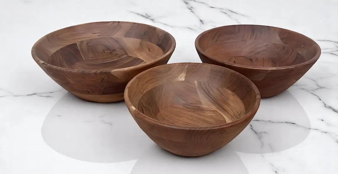 Handcrafted Acacia Wood Bowl Set – Rustic Serving Bowls for Kitchen & Dining
