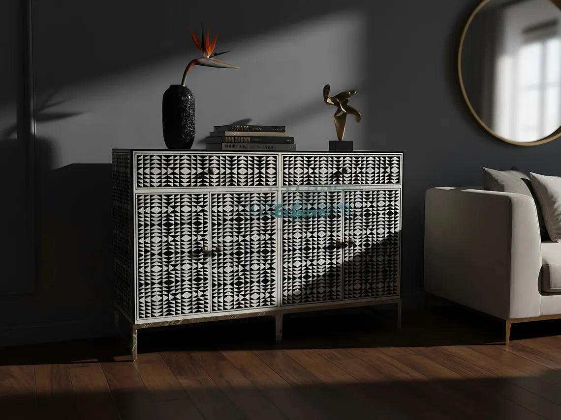 Handcrafted Bone Inlay Buffet Sideboard – Moroccan Style Storage Cabinet