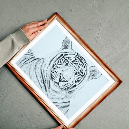 Handmade Charcoal Tiger Drawing – Original Black & White Wildlife Art