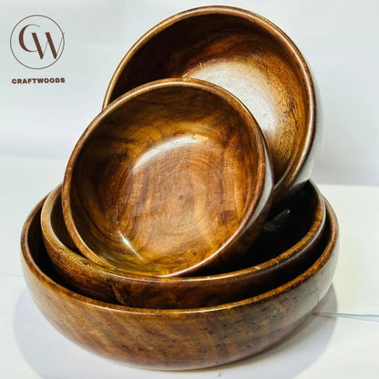 Handmade Rosewood Bowl Set of 4 – Rustic Wooden Serving & Snack Bowls