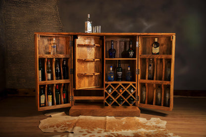 Handmade Solid Wood Bar Cabinet – Premium Home Liquor Storage & Bottle Organizer