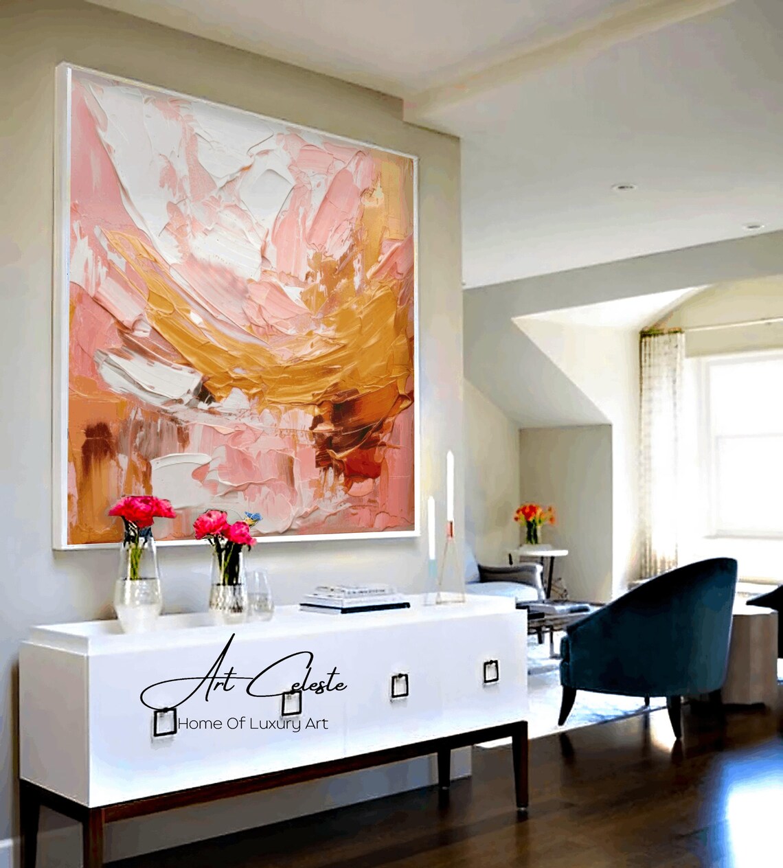 Handmade Textured Abstract Oil Painting – Large Impasto Canvas Wall Art