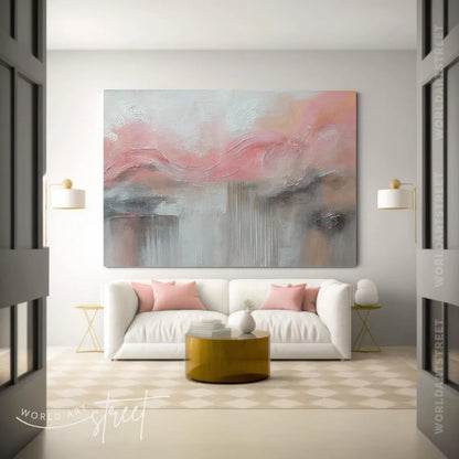 Pink & Grey Abstract Oil Painting – Modern Minimalist Wall Art