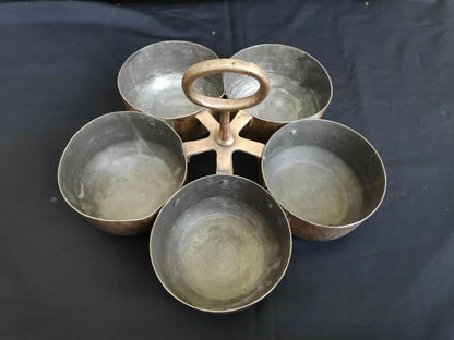 Vintage Brass 5-Compartment Food Server with Handle – Antique Spice & Curry Bowl