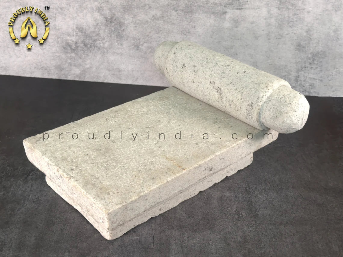 White Stone Ammikallu – Traditional Hand Grinder for Chutneys & Spices