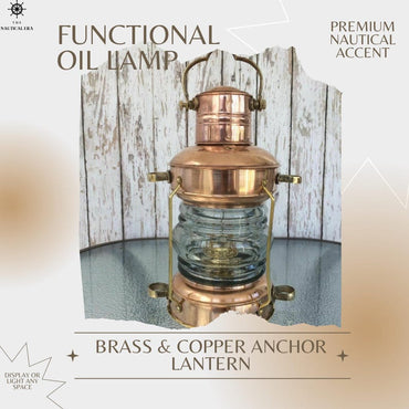 14-Inch Brass & Copper Anchor Lantern – Vintage Nautical Ship Light Decor